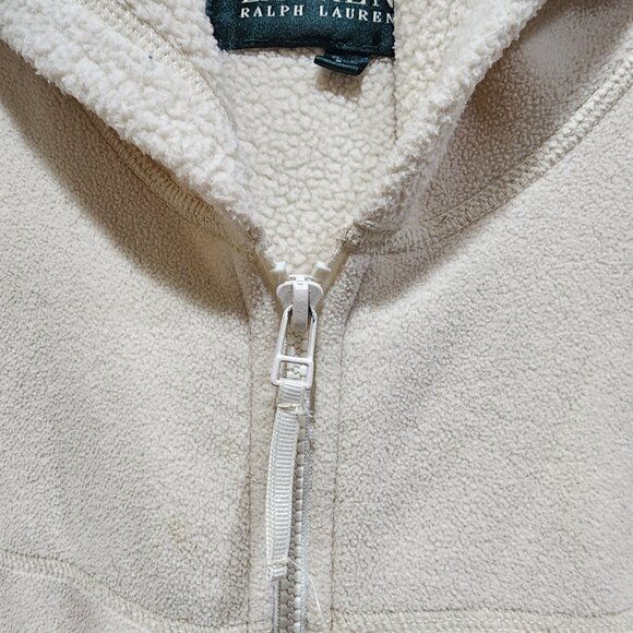 Lauren Ralph Lauren Womens Size L Full Zip Fleece Jacket Sweatshirt Ivory - Picture 4 of 14
